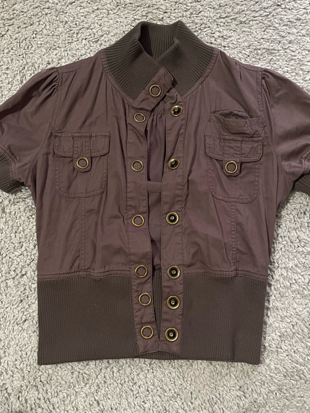 Vintage 2000s Forever 21 Brown Ribbed Collar Short Sleeve Jacket